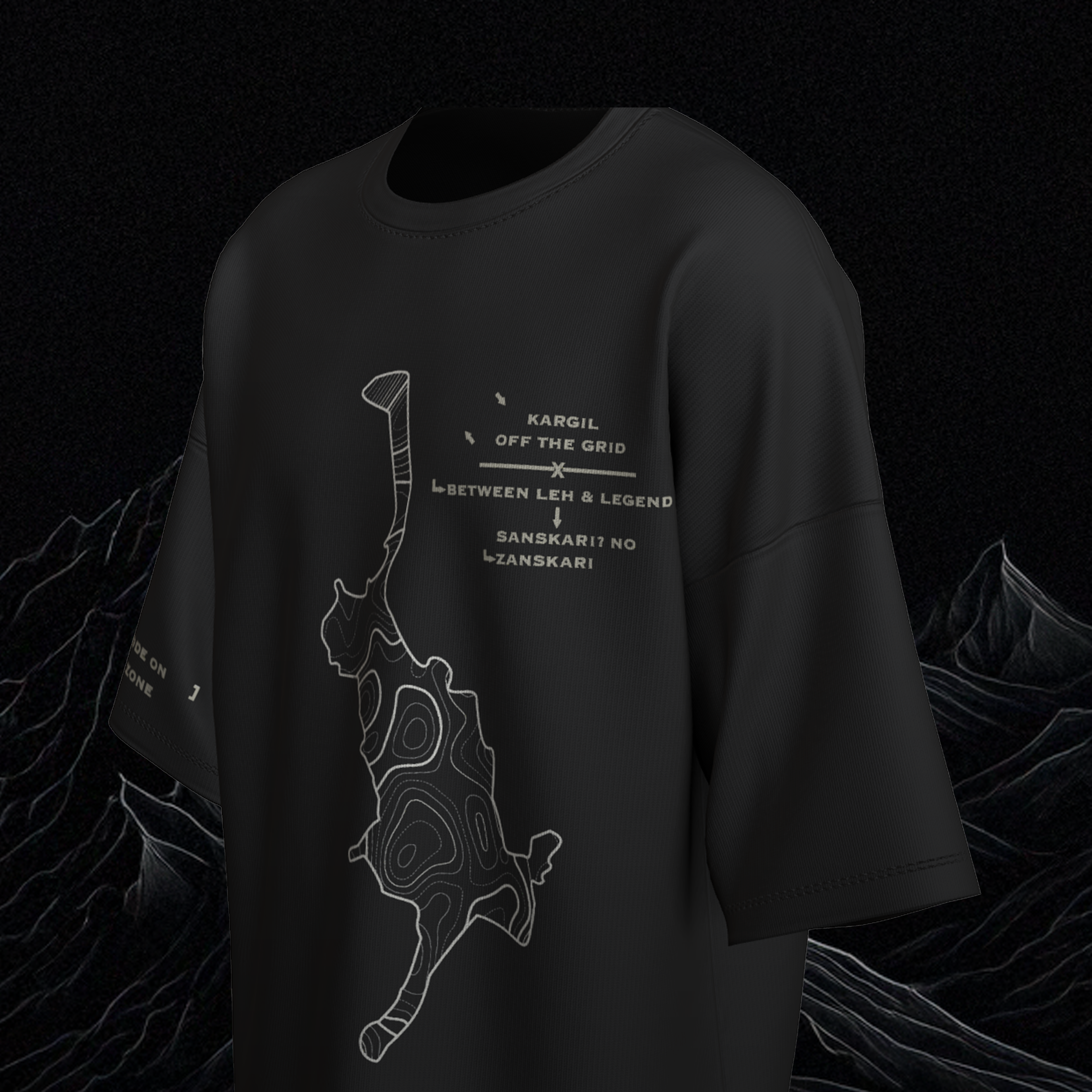 Kargil Oversized T-Shirt - Black- Side View - Unisex Streetwear