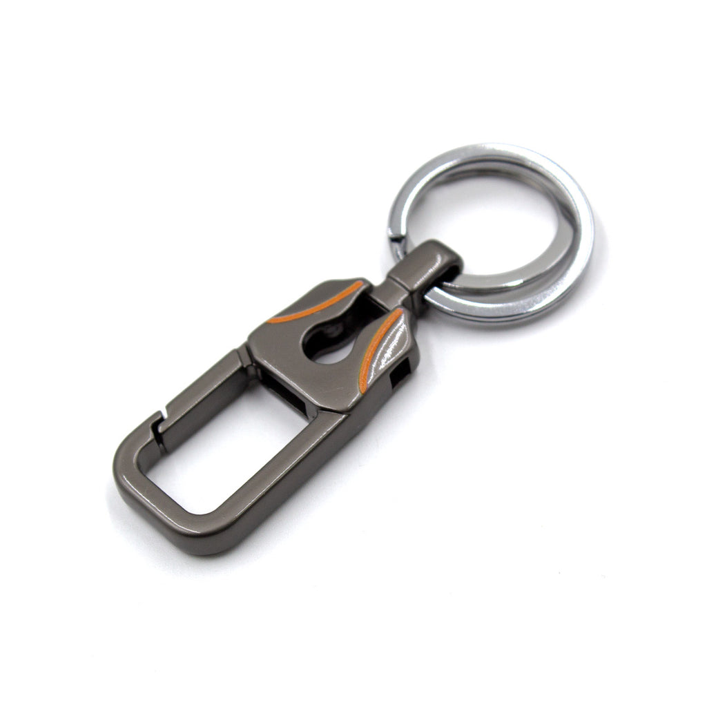 Metallic keychain with a carabiner on a white background