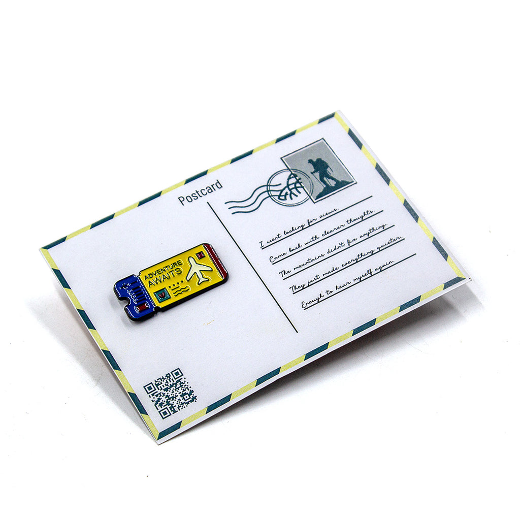Pin on a postcard with a stamp and text