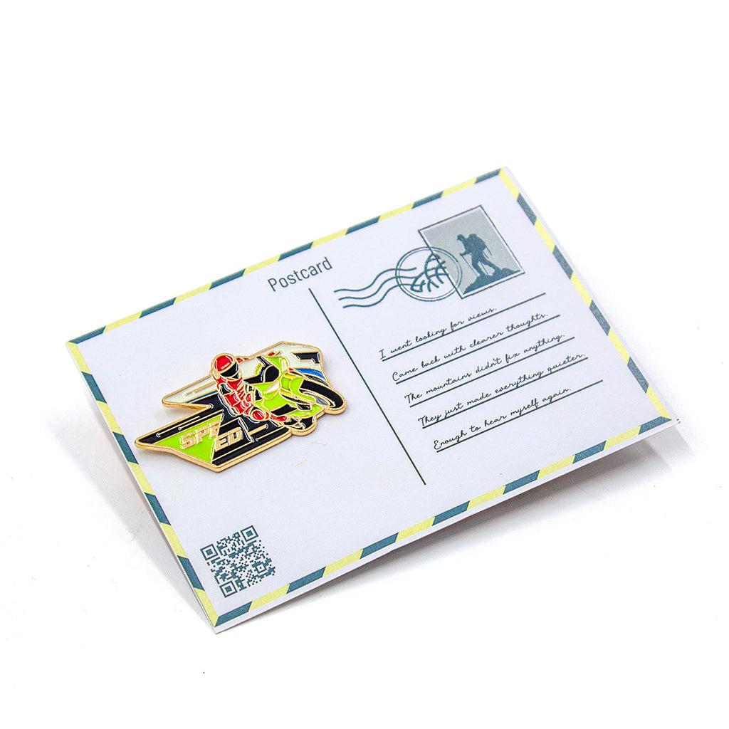 Postcard with a decorative pin on a white background