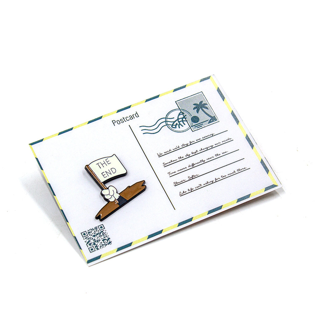 Postcard with a bookmark and a QR code on a white background