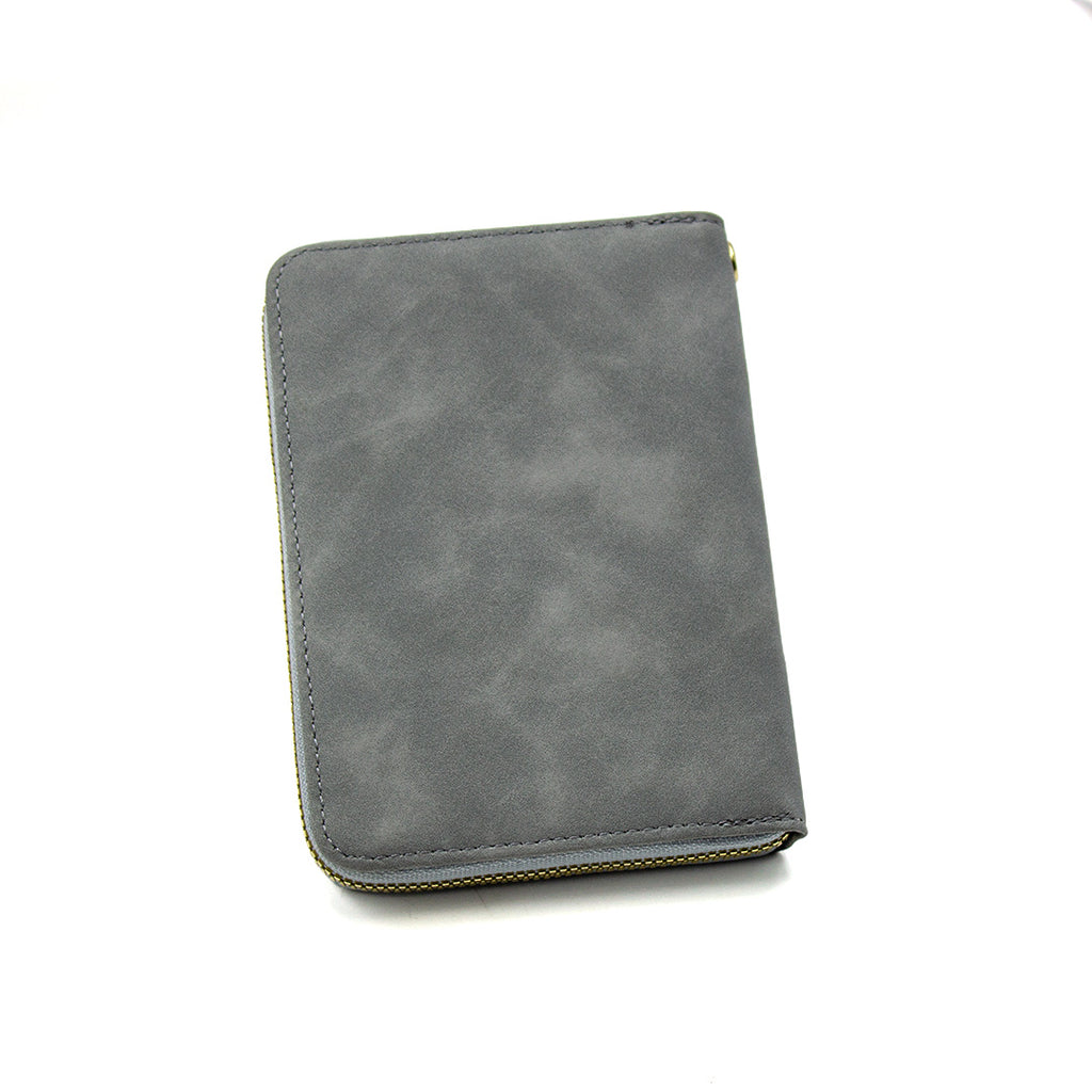 Gray leather wallet on a white background