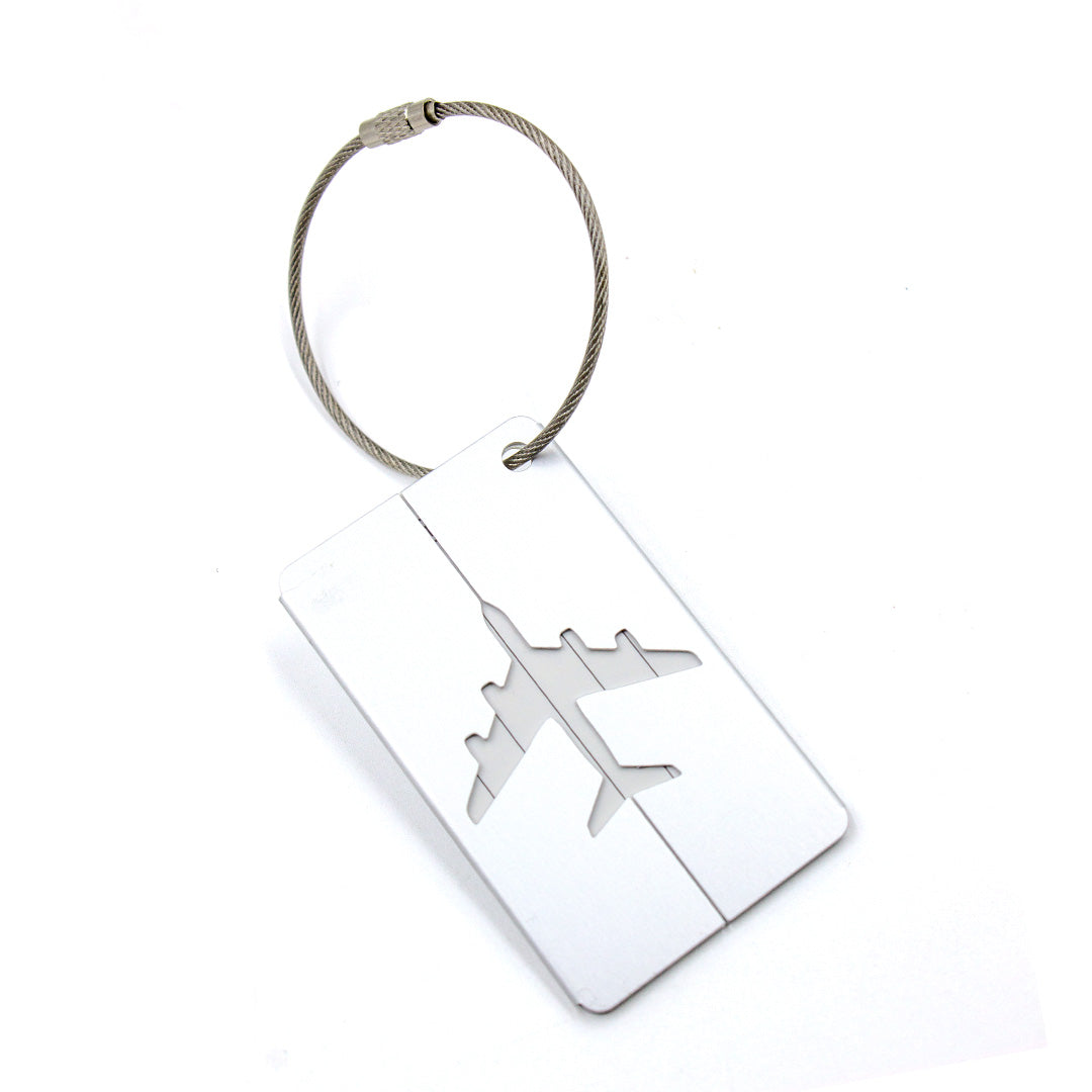 Luggage Tag - Laser-Cut Airplane Metal Tag (Matte Black)