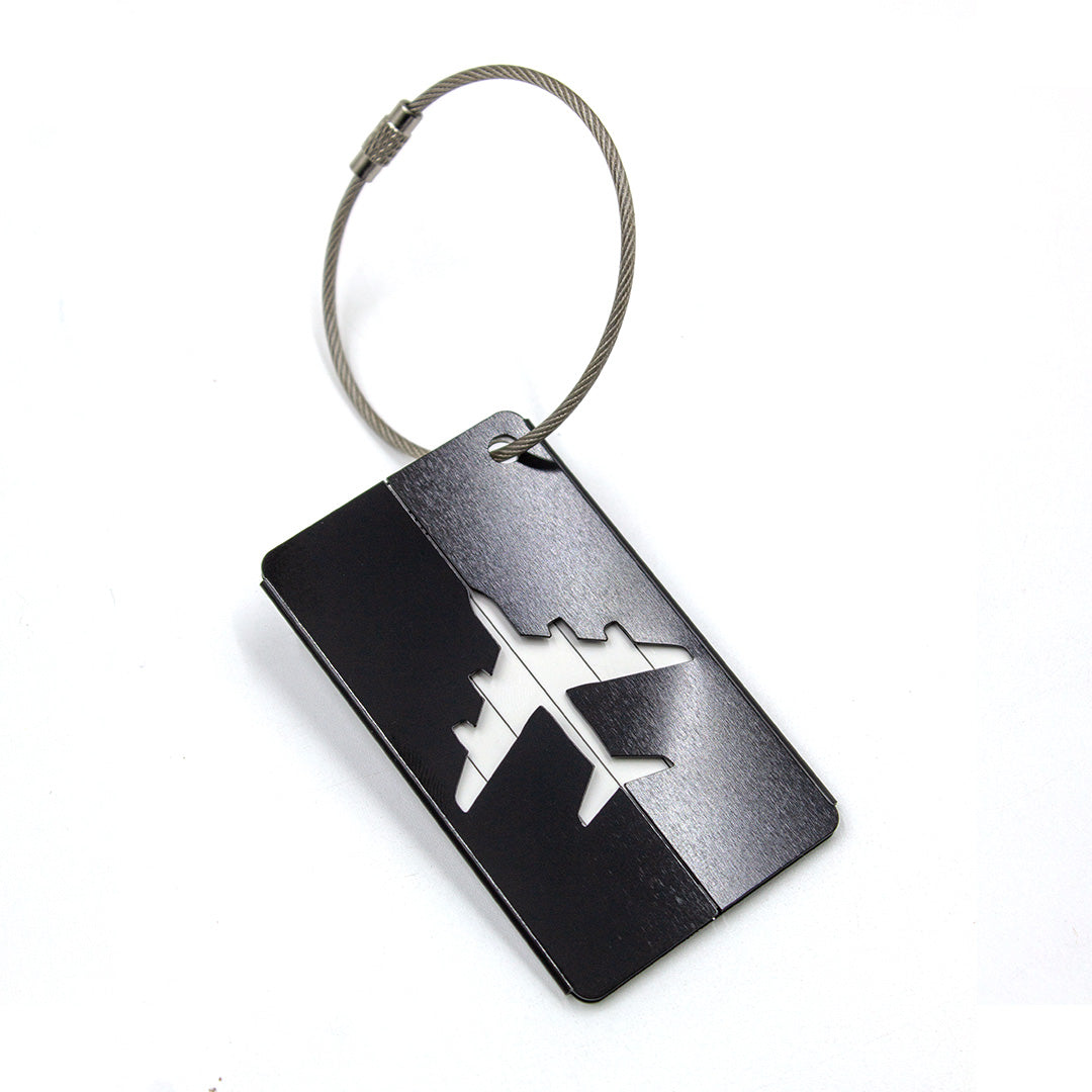 Luggage Tag - Laser-Cut Airplane Metal Tag (Matte Black)
