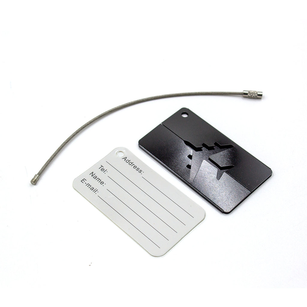 Luggage Tag - Laser-Cut Airplane Metal Tag (Matte Black)