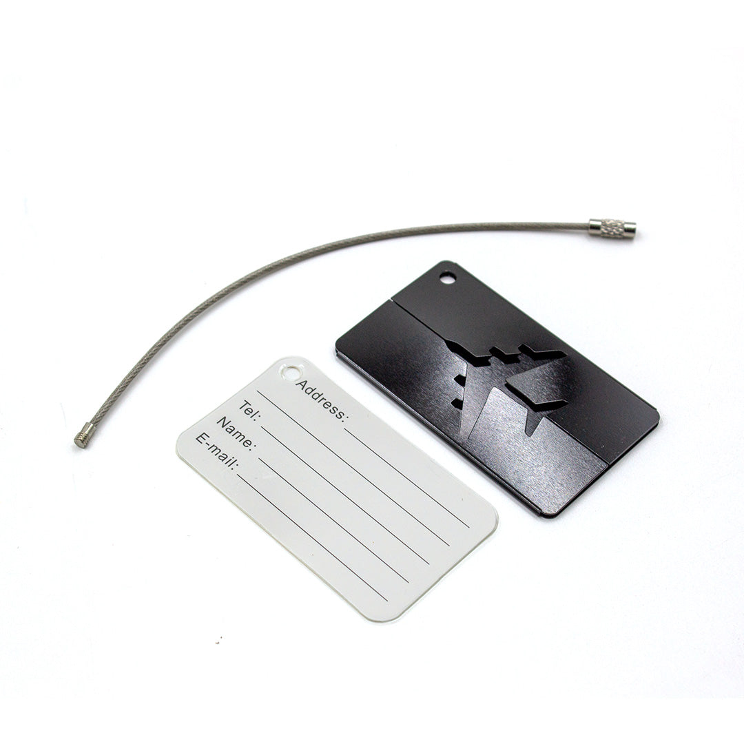 Luggage Tag - Laser-Cut Airplane Metal Tag (Matte Black)